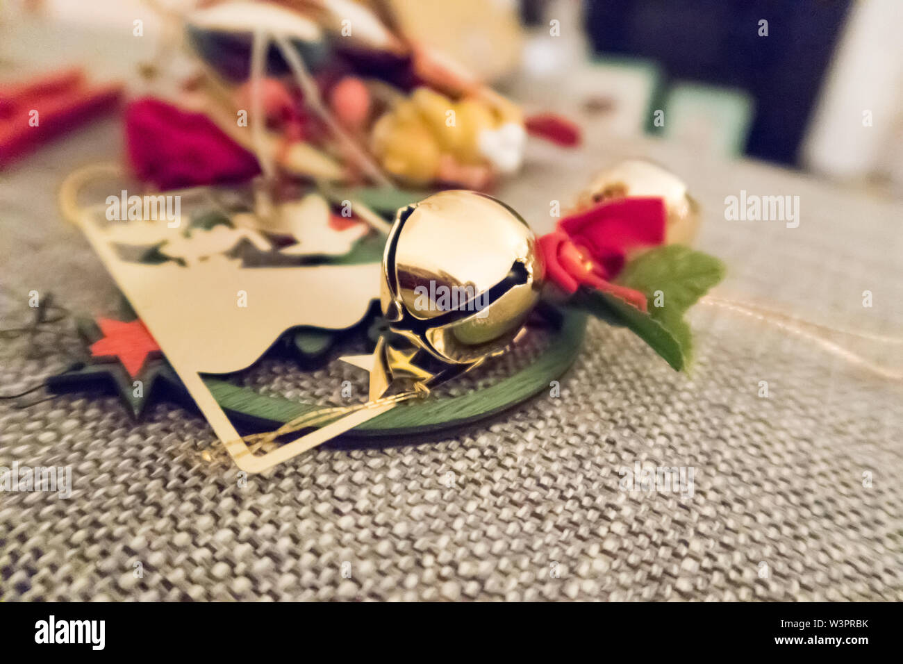 Close up of golden Christmas decorations Stock Photo