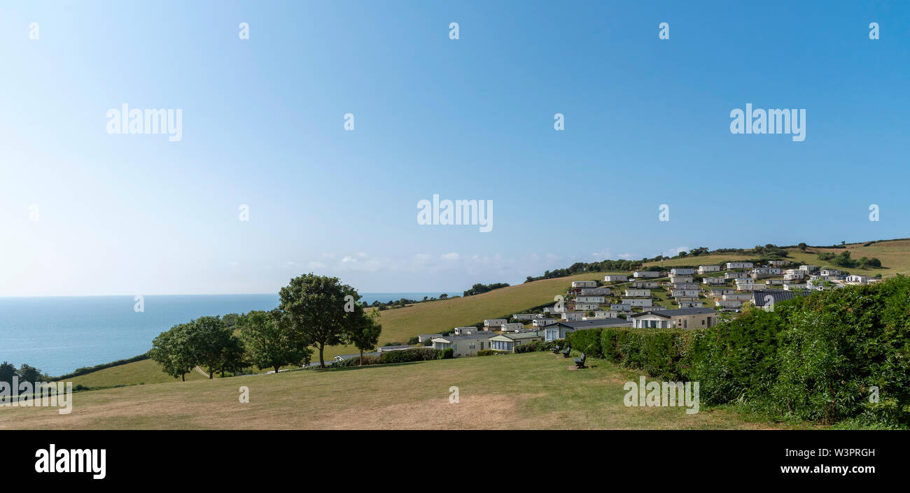 Beer, Seaton, Devon, England, UK. Caravan park at Beer Head on high ground and overlooking the