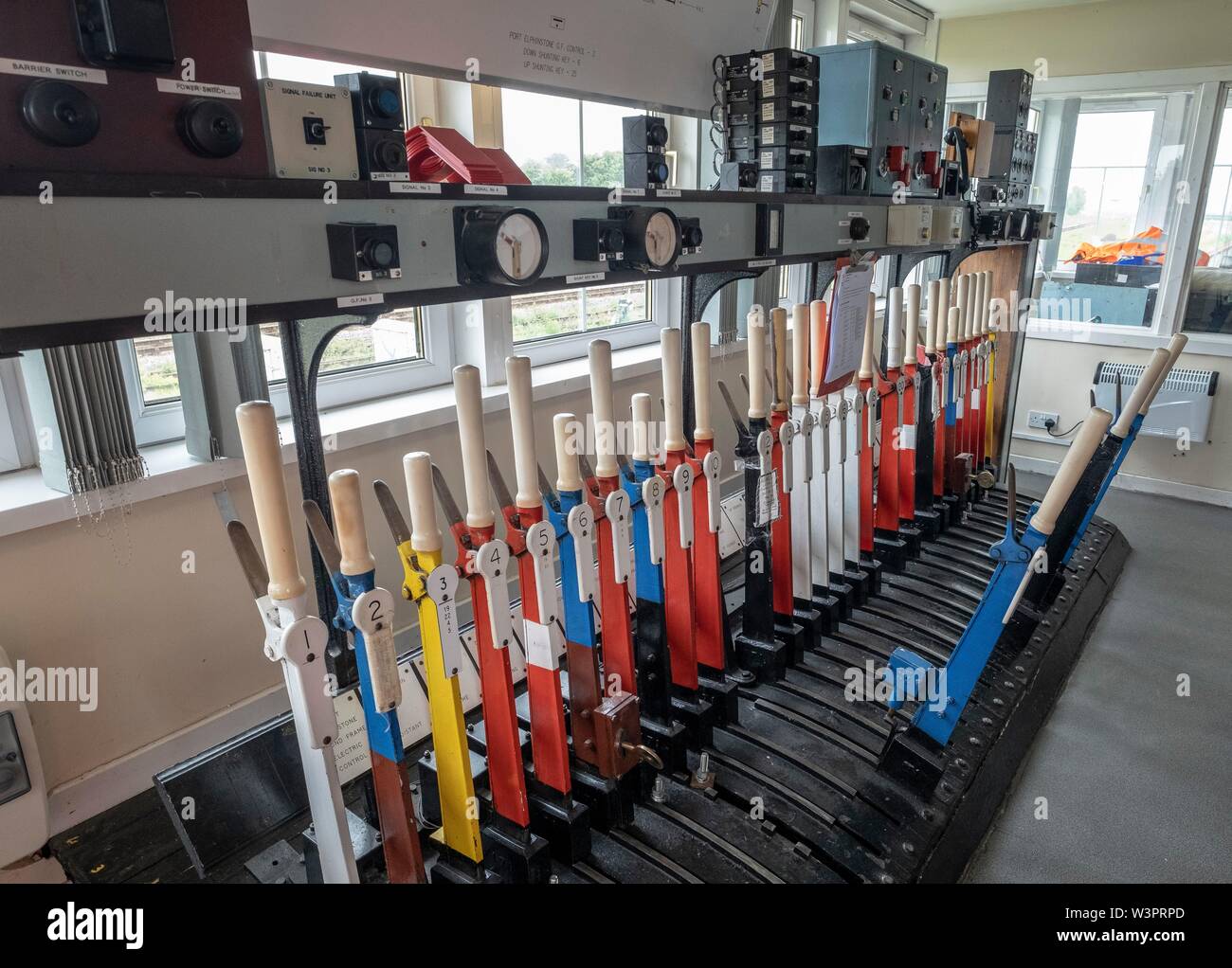 levers in a signal box Stock Photo