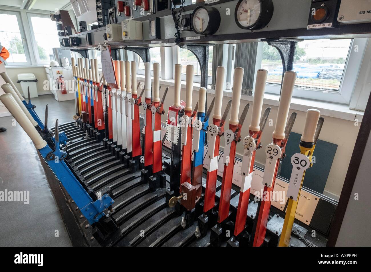 levers in a signal box Stock Photo