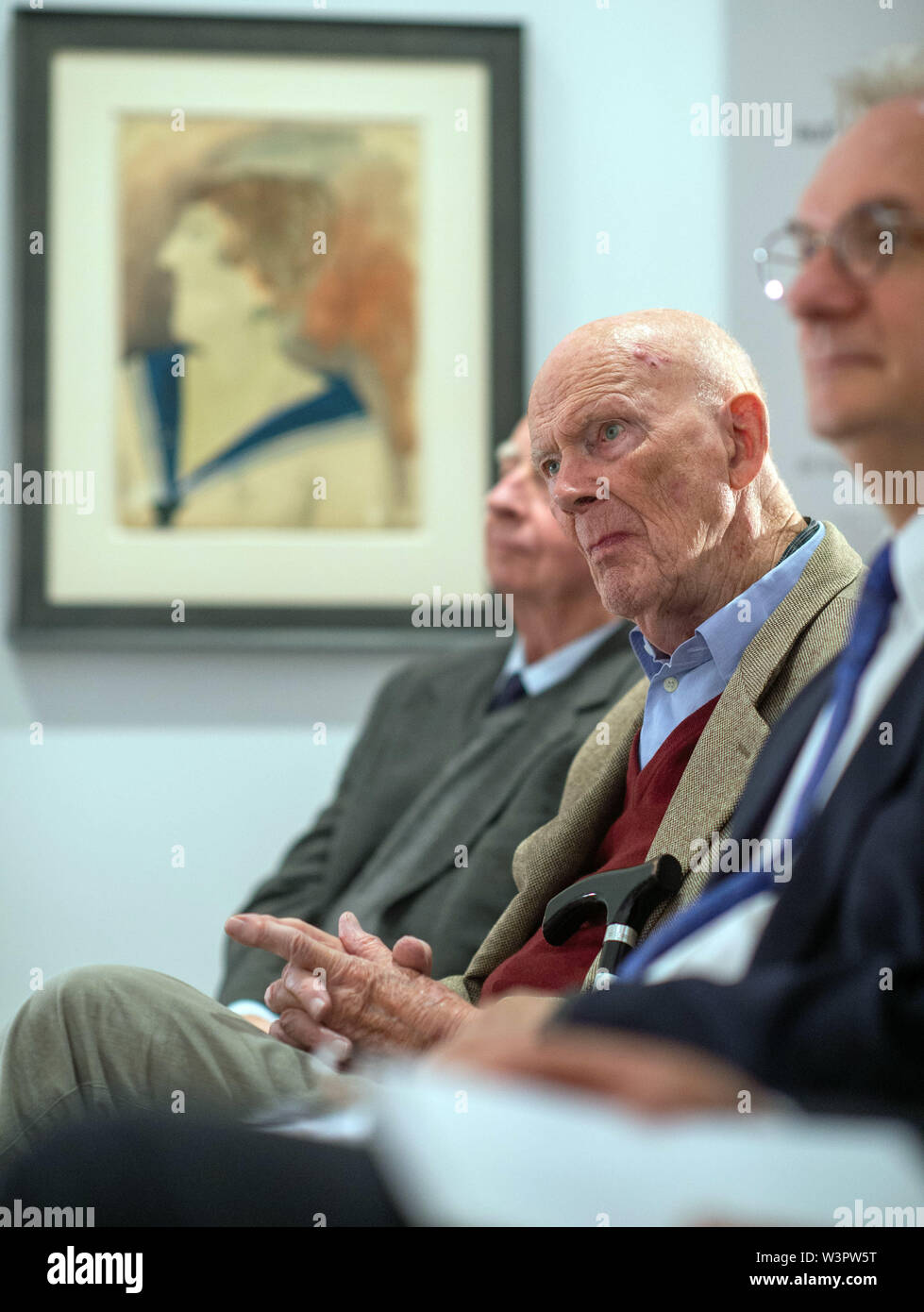 Quedlinburg, Germany. 17th July, 2019. Donor Armin Rühl sits in the front row of the Lyonel-Feininger-Galerie. A contract had previously been concluded between the Kulturstiftung Sachsen-Anhalt and the 'Lyonel-Feininger-Sammlung Armin Rühl' foundation, which places the private collection under fiduciary administration at the foundation. Credit: Klaus-Dietmar Gabbert/dpa-Zentralbild/ZB/dpa/Alamy Live News Stock Photo