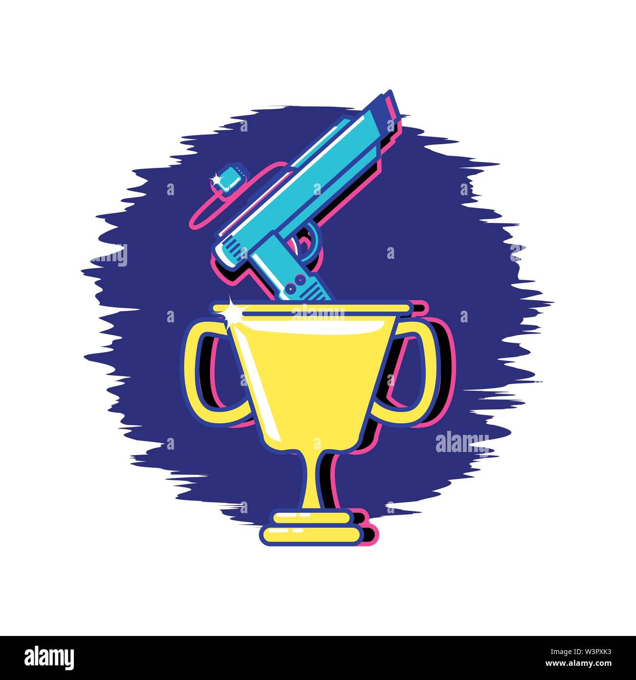 gun weapon video game with trophy cup vector illustration design Stock ...