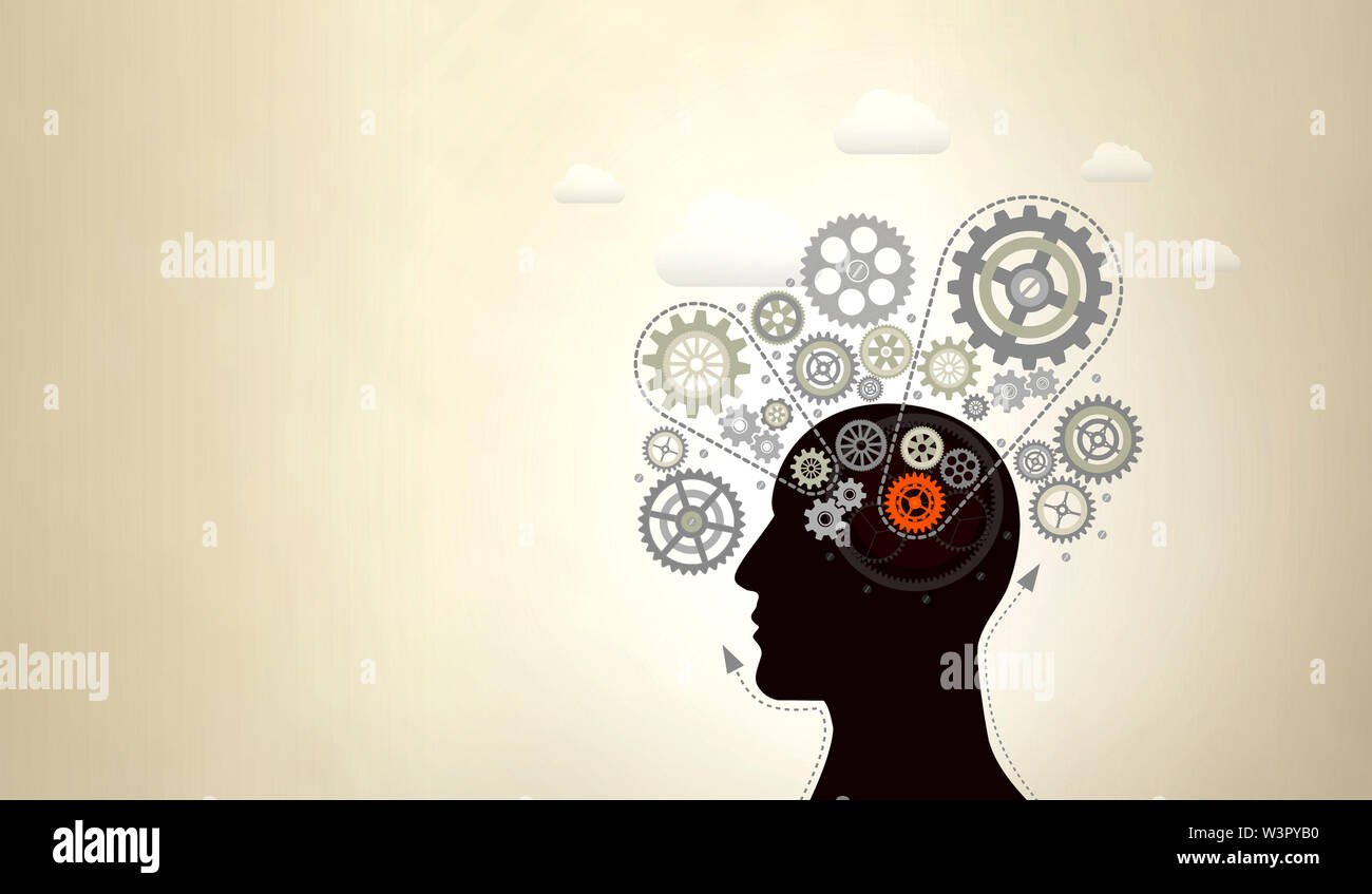 Abstract Person with Cogwheels Thinking Fast and Slow - With Copyspace Stock Photo