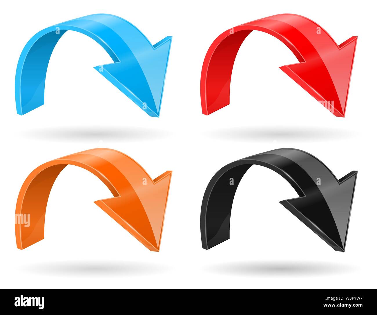 Down arrows. Colored 3d shiny web icons Stock Vector