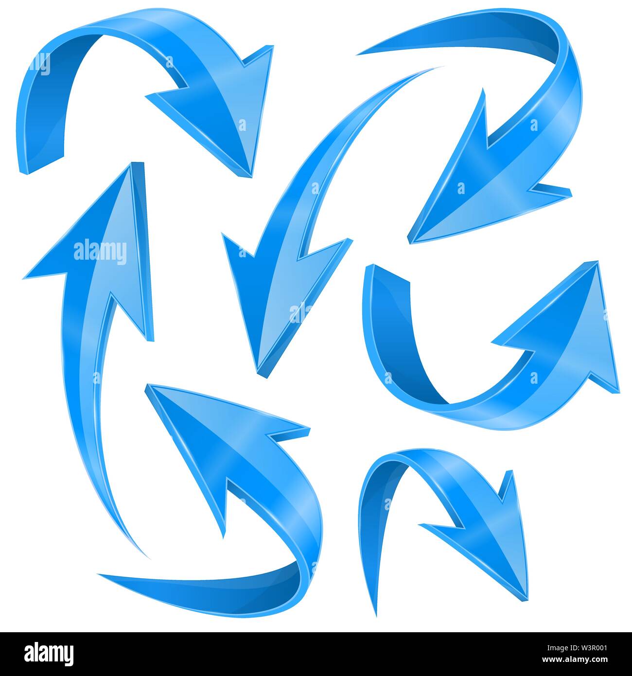 Blue arrows set. Curved icons collection. Vector 3d illustration Stock ...