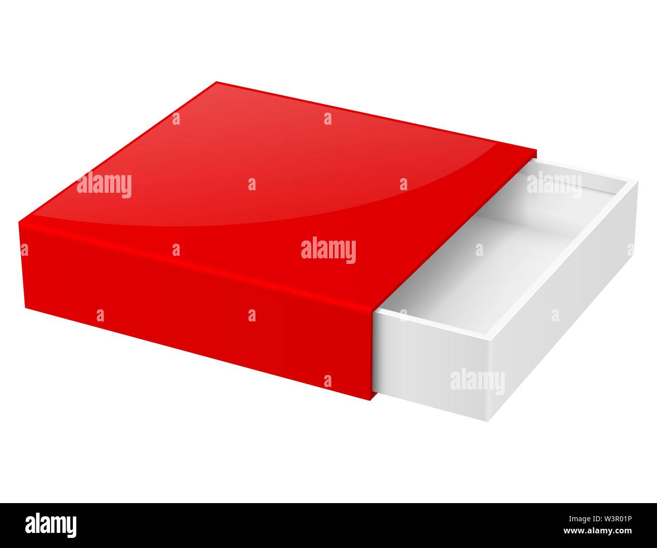 Slider box. Red blank open box mock up Stock Vector