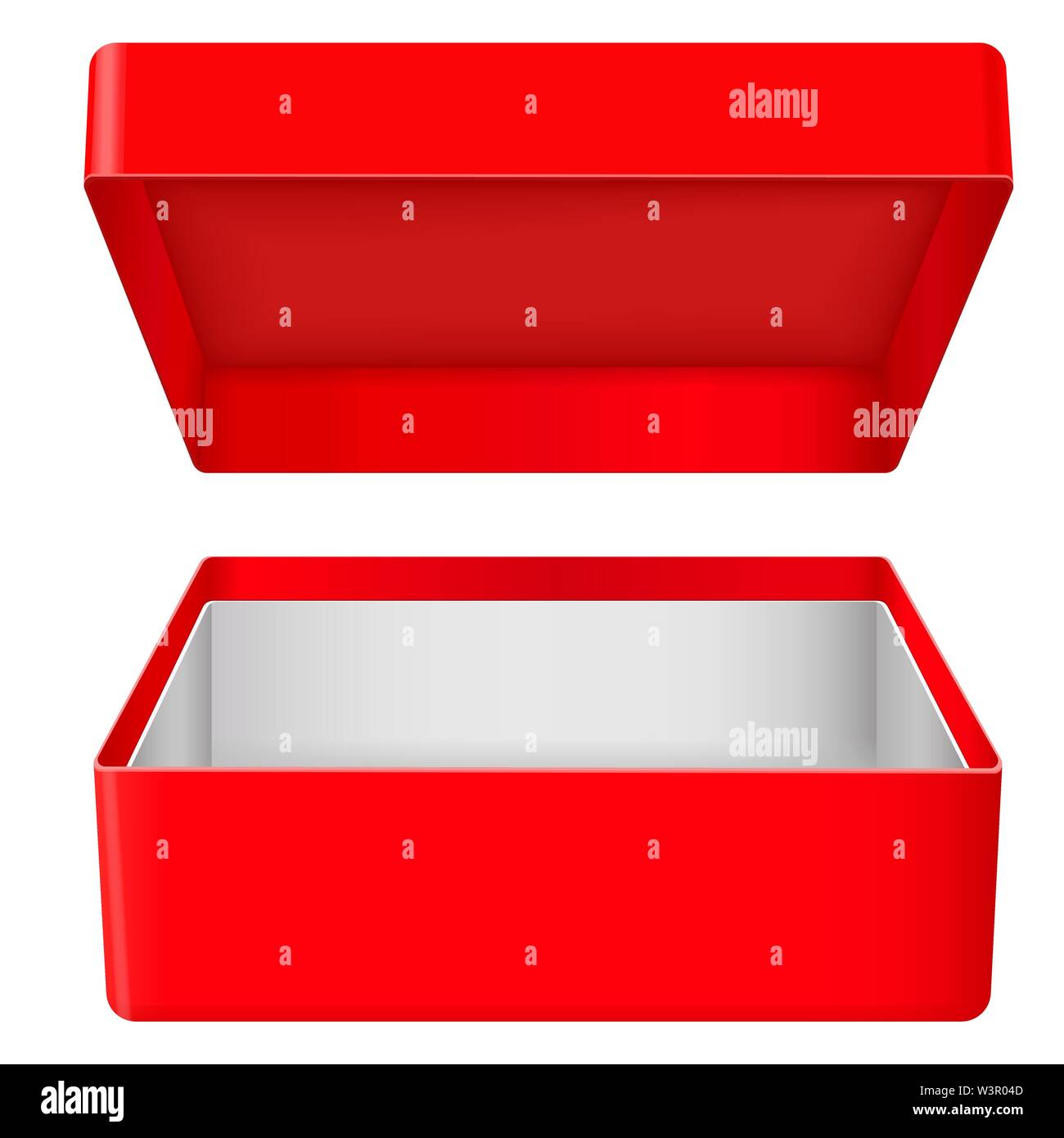 Red open gift box. Realistic carton mock up Stock Vector