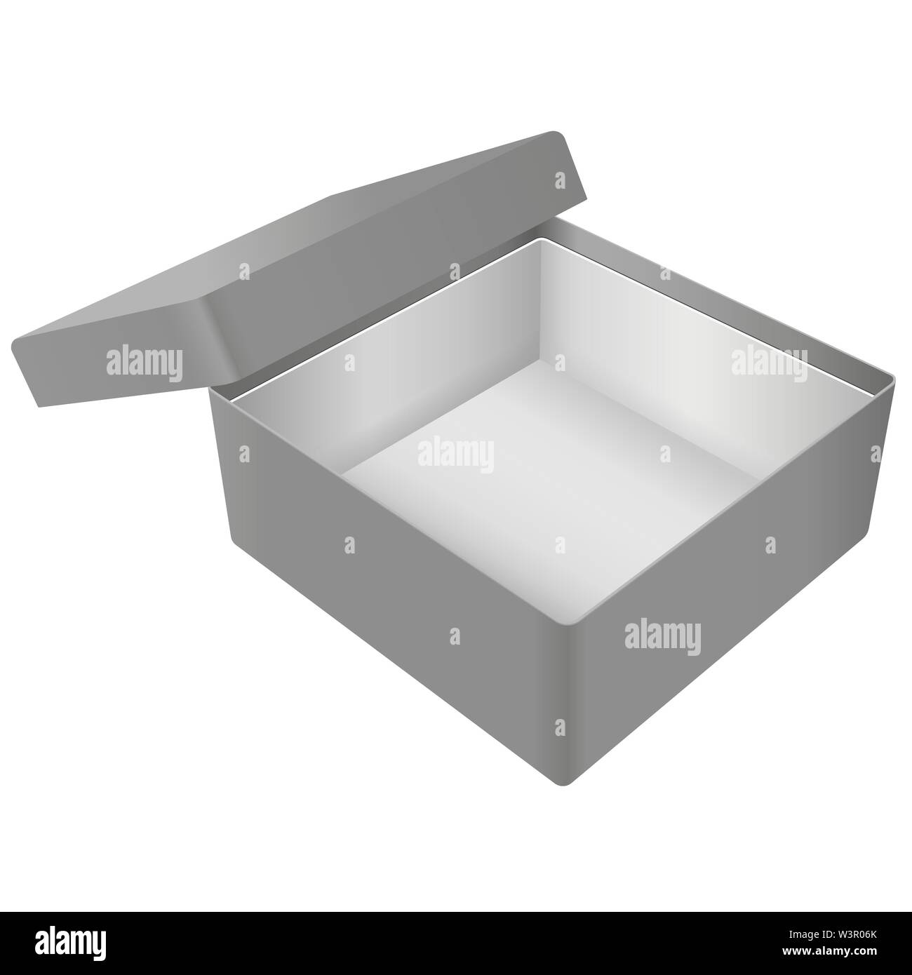 Gray open gift box. Realistic carton mock up Stock Vector