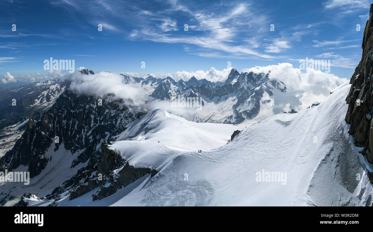 Panorama view of the Alps at summer seen from Aiguille Du Midi in Chamonix, France Stock Photo