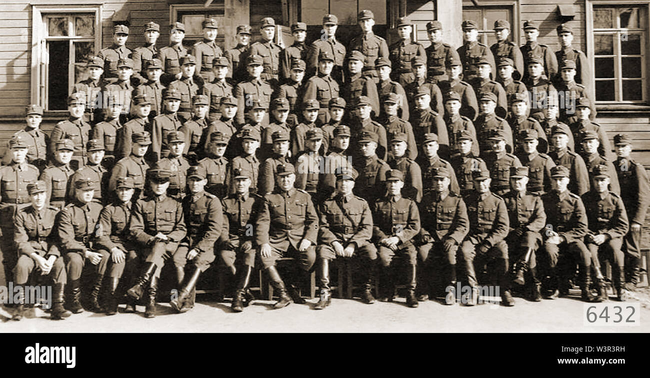 WWII - A group of  Finish soldiers  pose for a group shot in 1939, possibly taken before the Soviet invasion of Finland on 30 November 1939, three months after the outbreak of World War II, Stock Photo