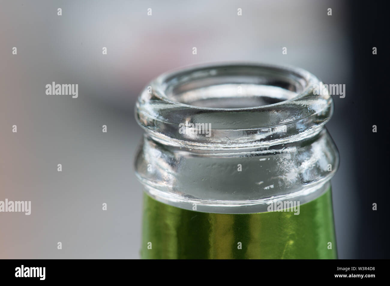 Close up of the top of a glass bottle. Stock Photo