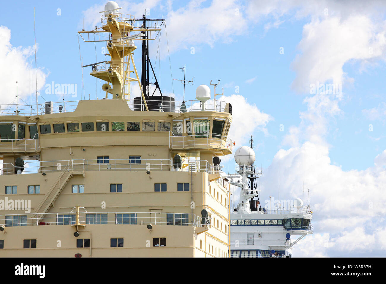 Icebreaker fleet stationed in the harbor of Katajanokka, Helsinki, Finland | Summer 2018 Stock Photo