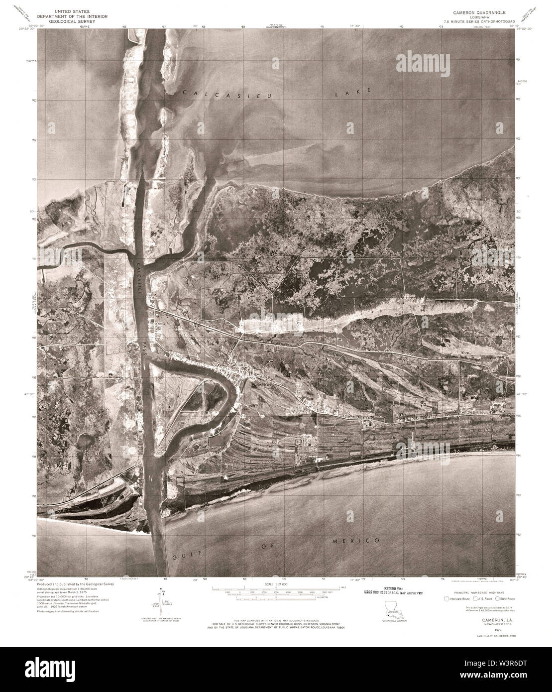 USGS TOPO Map Louisiana LA Cameron 331589 1975 24000 Restoration Stock Photo