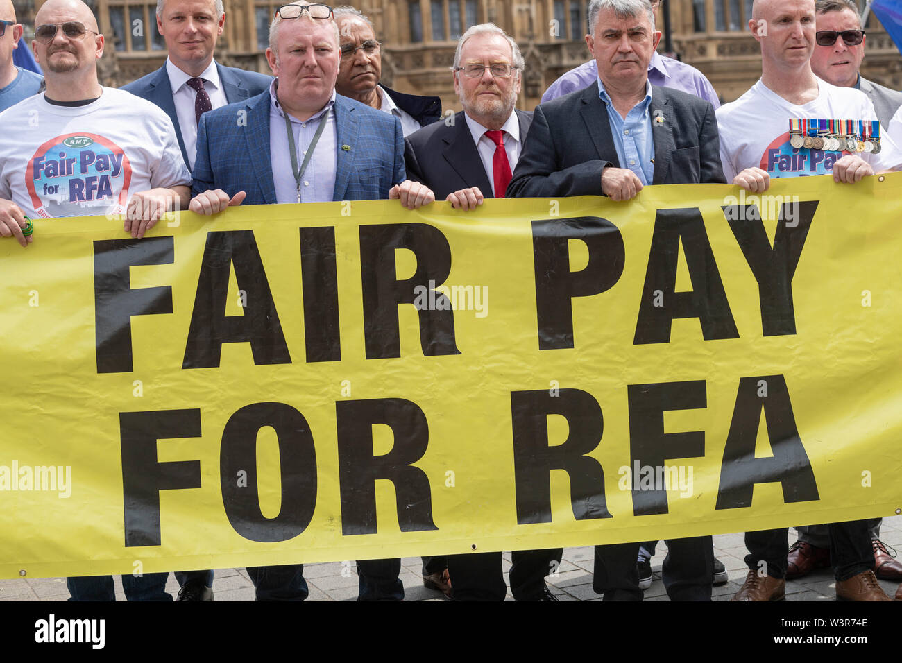 London 17th July 2019 A parliamentary lobby by the Rail Maritime and Transport workers union on behalf of the Royal Fleet Auxiliary seafarers over below inflation pay rises.  Credit Ian Davidson/Alamy Live News Stock Photo