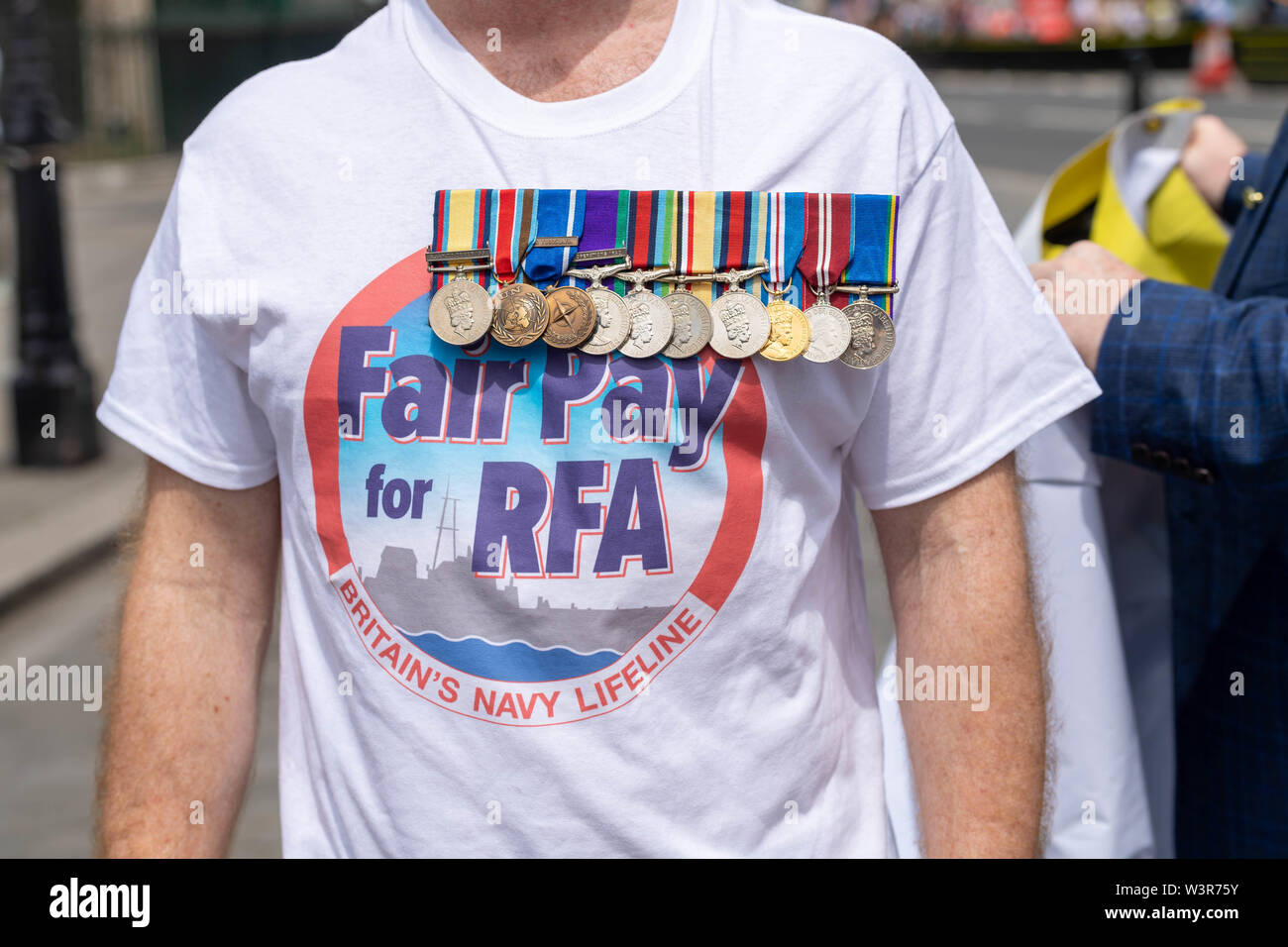 London 17th July 2019 A parliamentary lobby by the Rail Maritime and Transport workers union on behalf of the Royal Fleet Auxiliary seafarers over below inflation pay rises.  Credit Ian Davidson/Alamy Live News Stock Photo