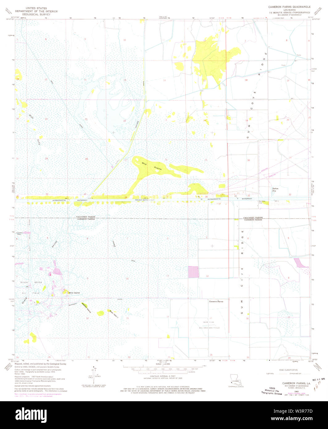 USGS TOPO Map Louisiana LA Cameron Farms 331594 1960 24000 Restoration Stock Photo