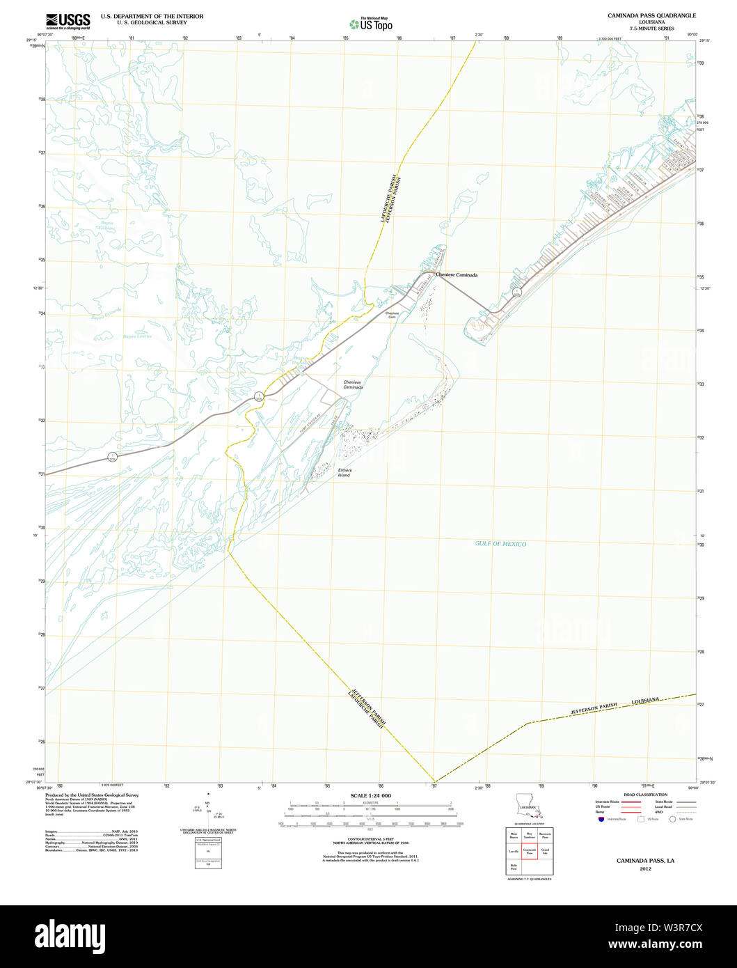 USGS TOPO Map Louisiana LA Caminada Pass 20120413 TM Restoration Stock Photo