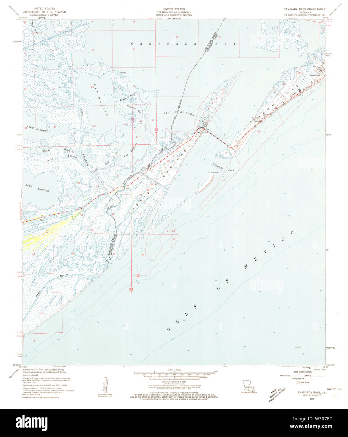 USGS TOPO Map Louisiana LA Caminada Pass 331596 1957 24000 Restoration Stock Photo