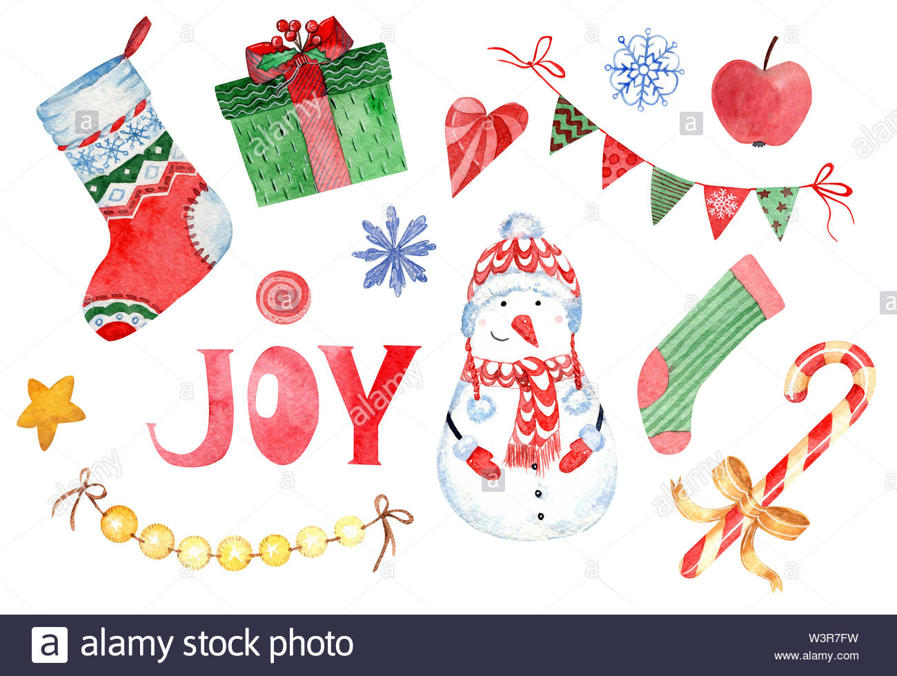 Watercolor Clipart Of Happy New Year And Christmas Day Isolated On White Background Stock Photo Alamy