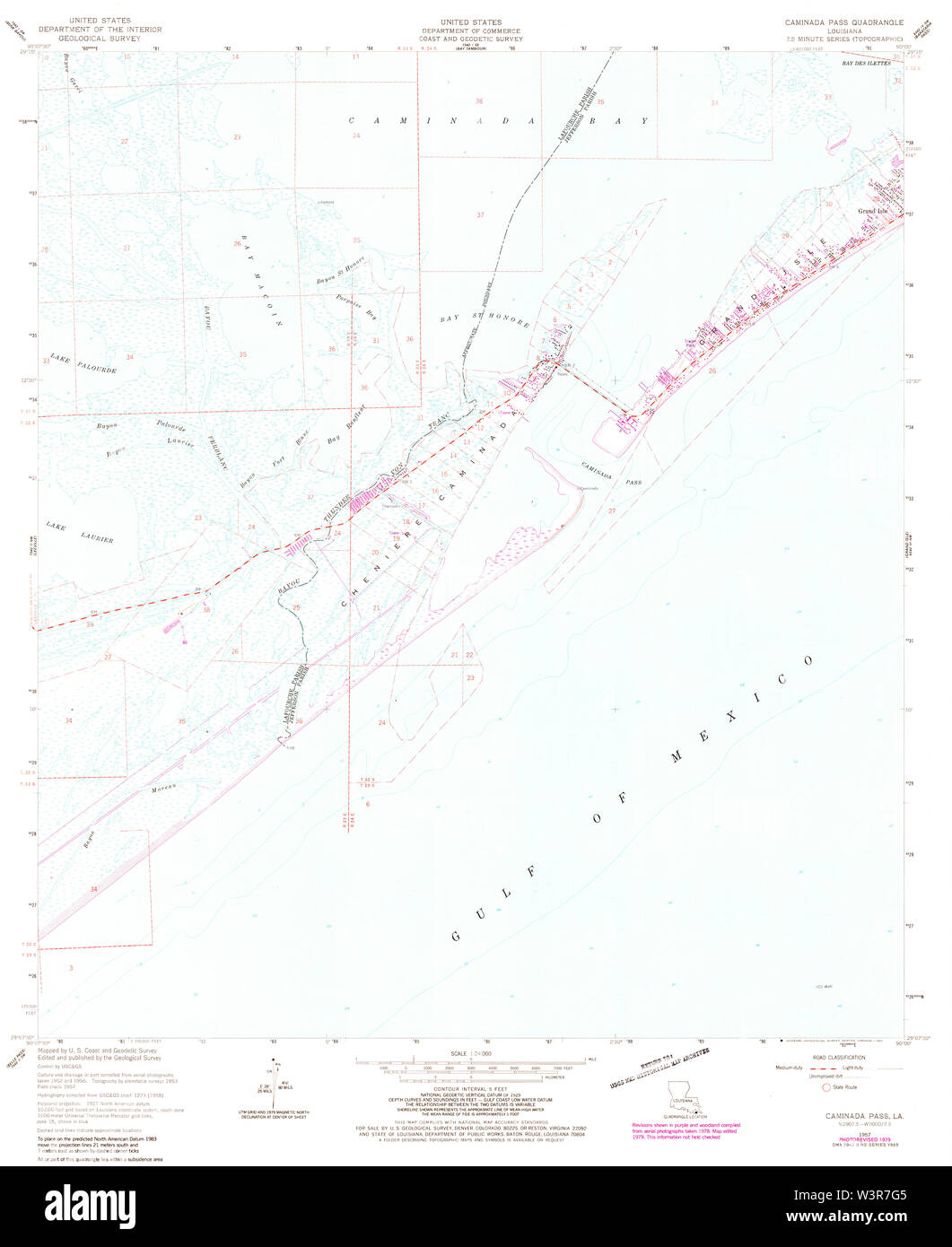 USGS TOPO Map Louisiana LA Caminada Pass 331598 1957 24000 Restoration Stock Photo