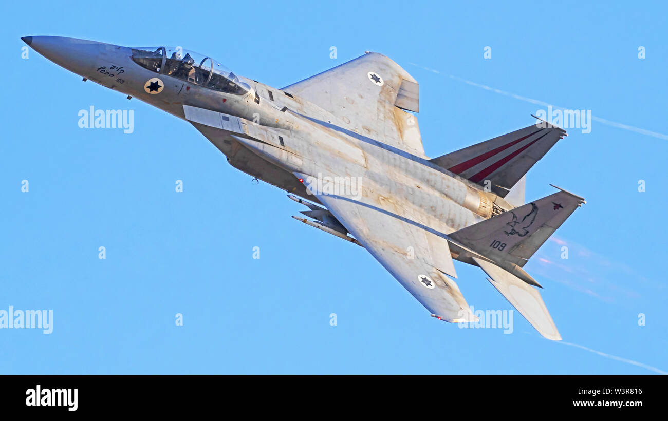 Israeli Air force (IAF) F-15C (Baz) Fighter jet in flight Stock Photo