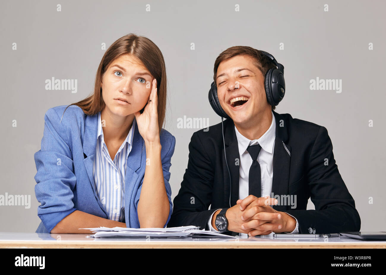 concept about problems at work. About when business partners do not hear each other Stock Photo