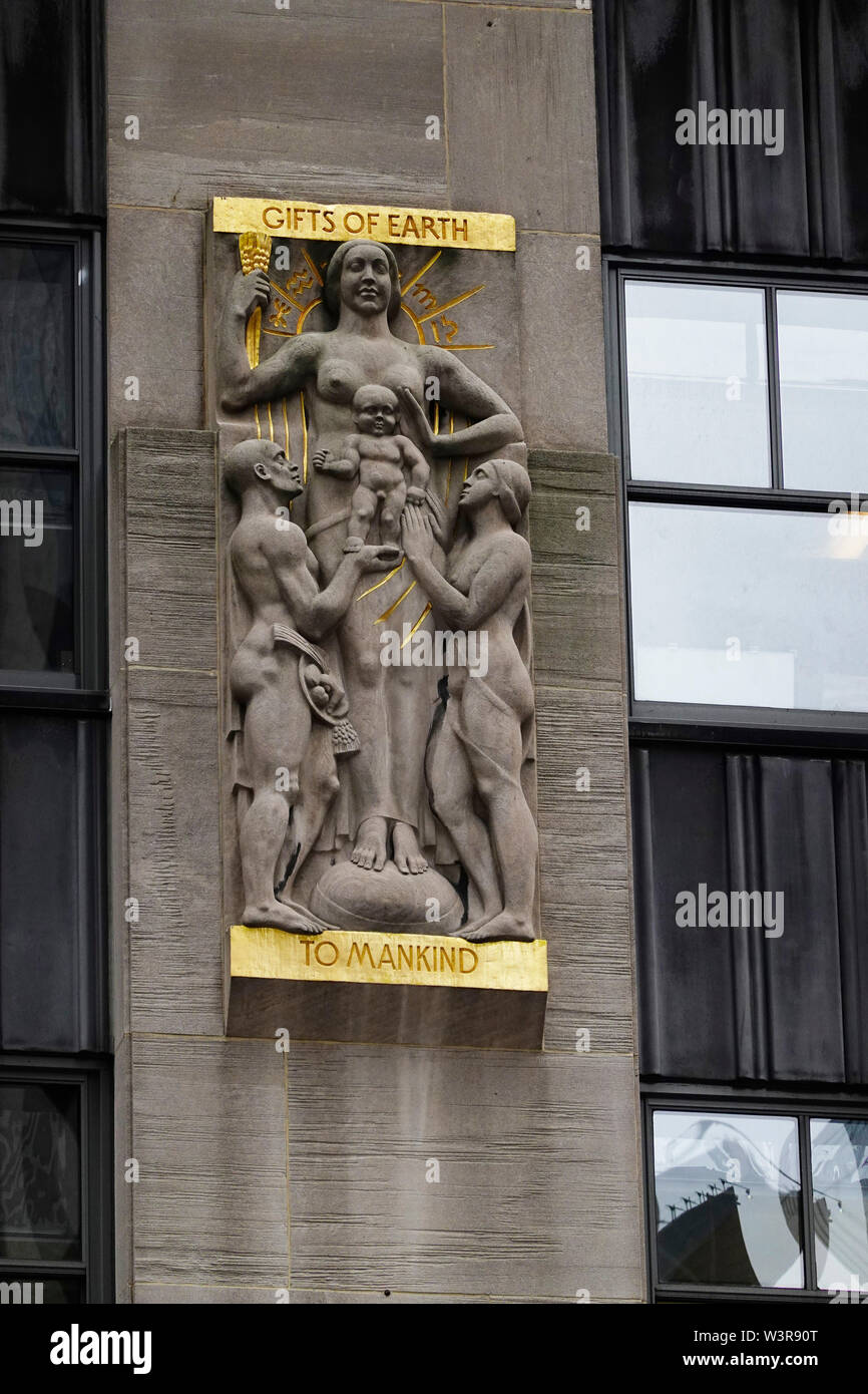 Aspects of Mankind stone carvings at Rockefeller Center NYC Stock Photo ...
