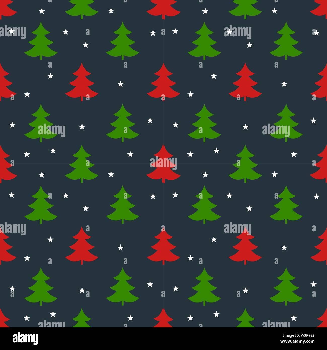Red and green Christmas trees on dark blue background seamless pattern ...