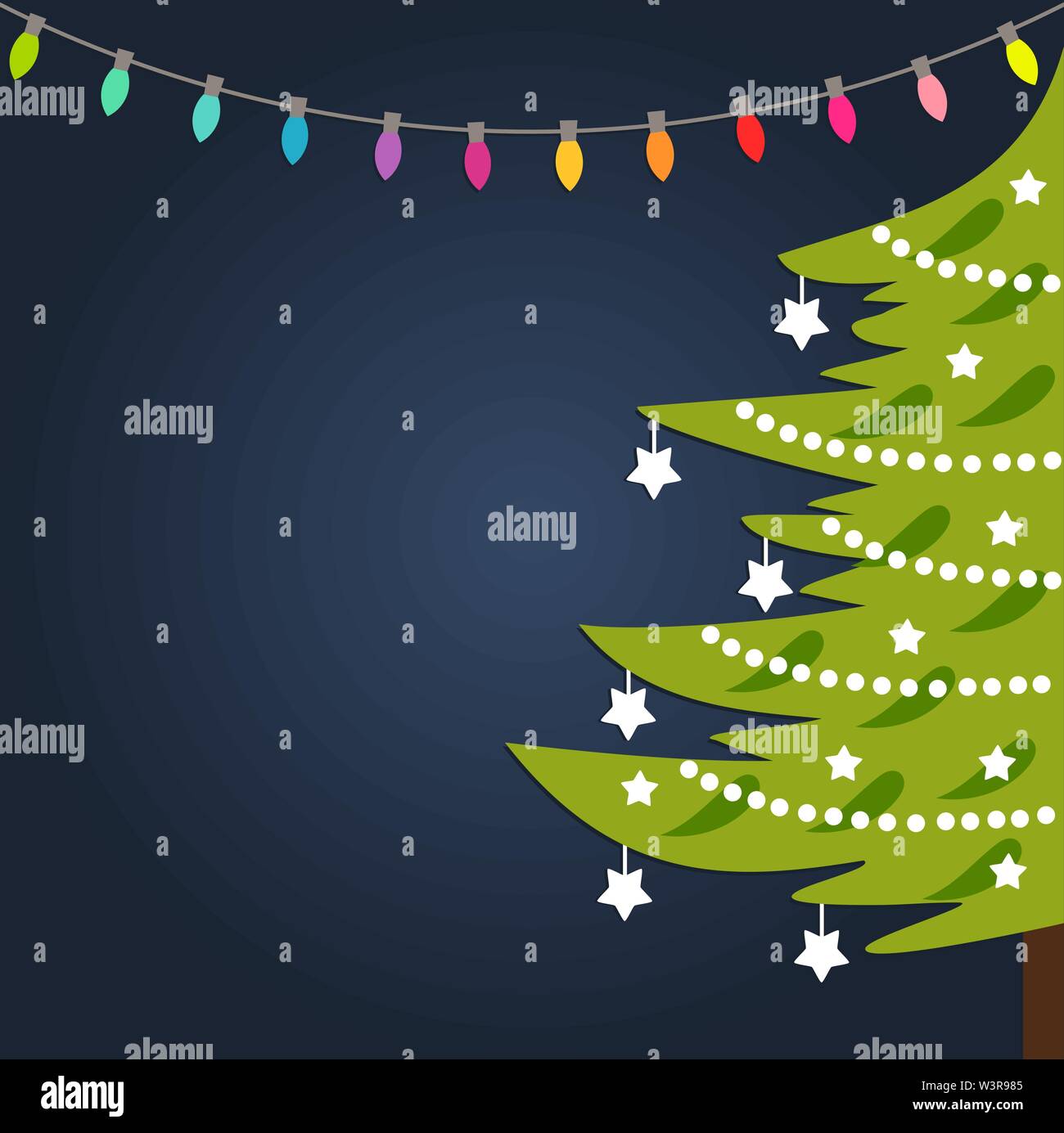 Decorated Christmas tree and lights background. Vector illustration