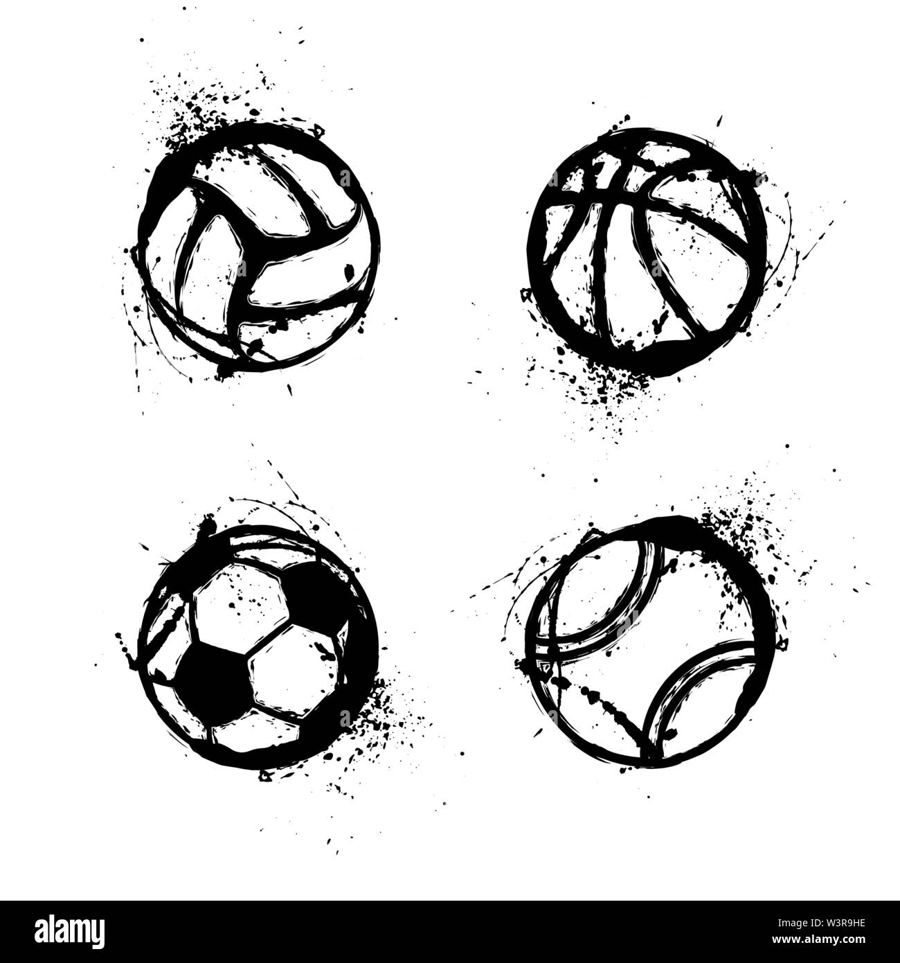 Black grunge sport ball silhouettes isolated on white Stock Vector