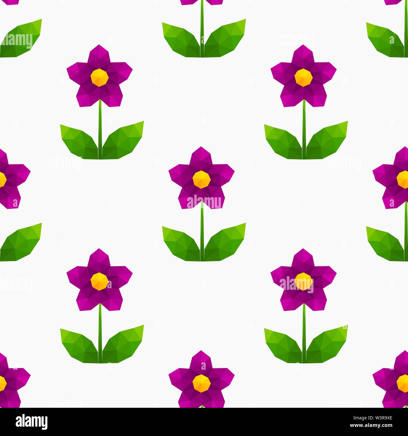Low poly geometric purple flower pattern. Vector illustration Stock Vector