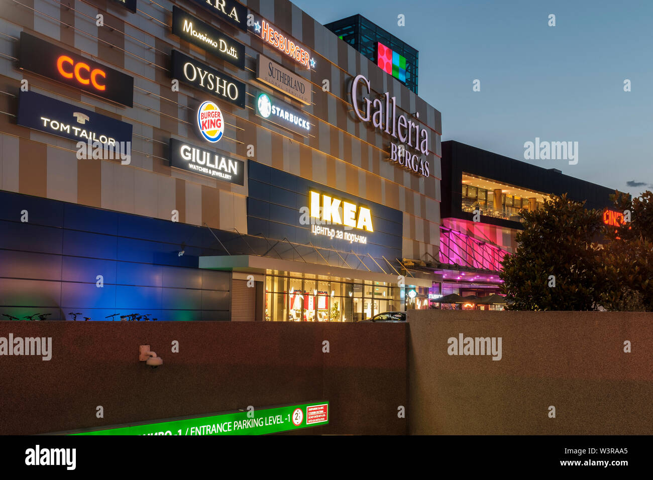 The ShoppingMall Galleria at night in Burgas, Bulgaria Stock Photo - Alamy