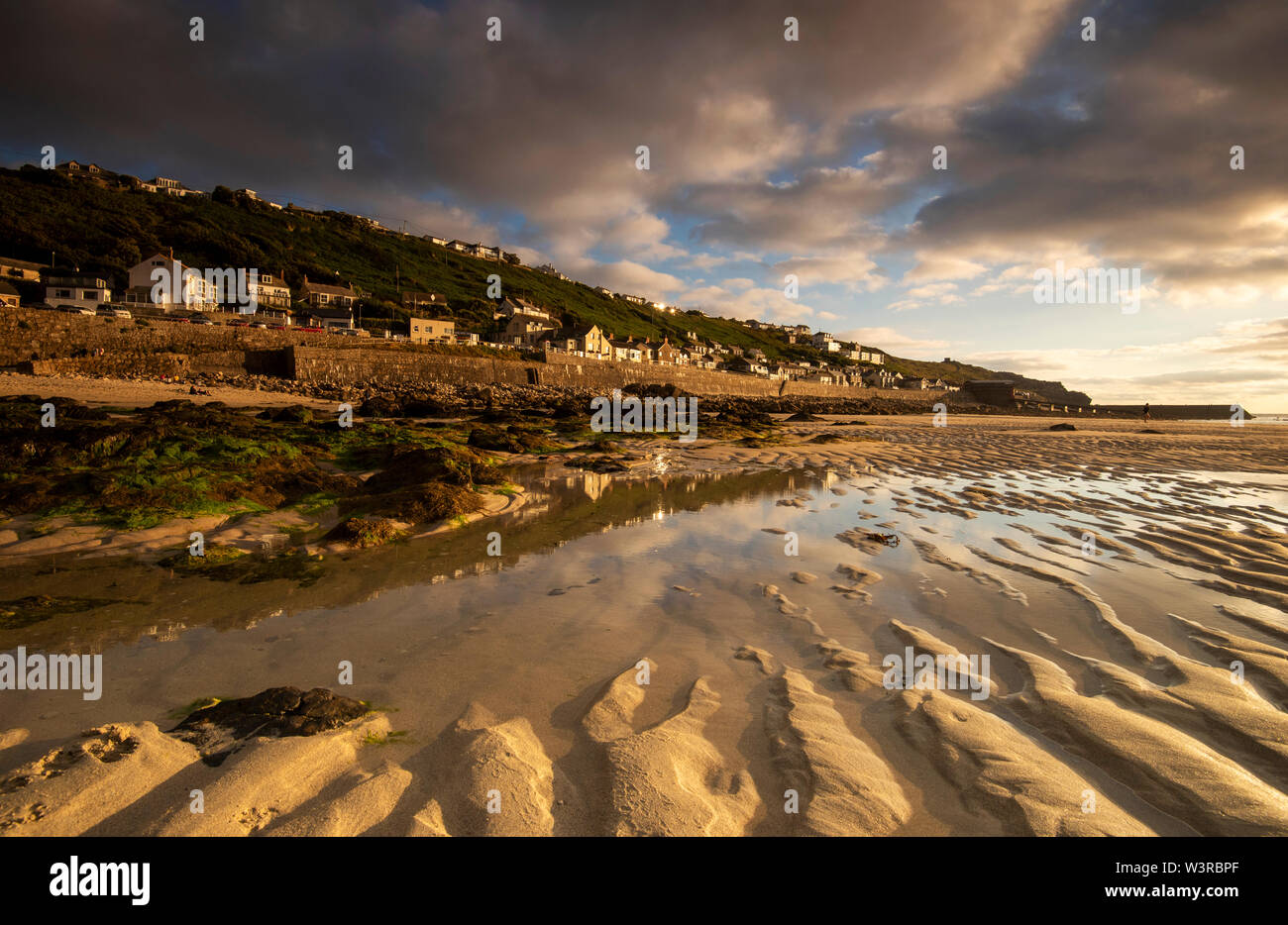 Dusk on the Beach at Sennen Cove in Cornwall, England UK Stock Photo
