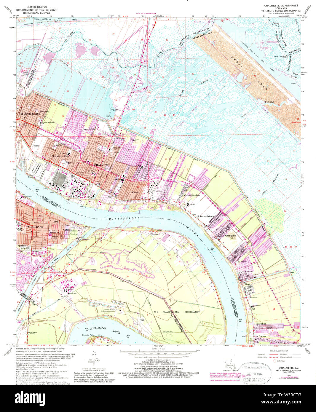 USGS TOPO Map Louisiana LA Chalmette 331656 1967 24000 Restoration Stock Photo