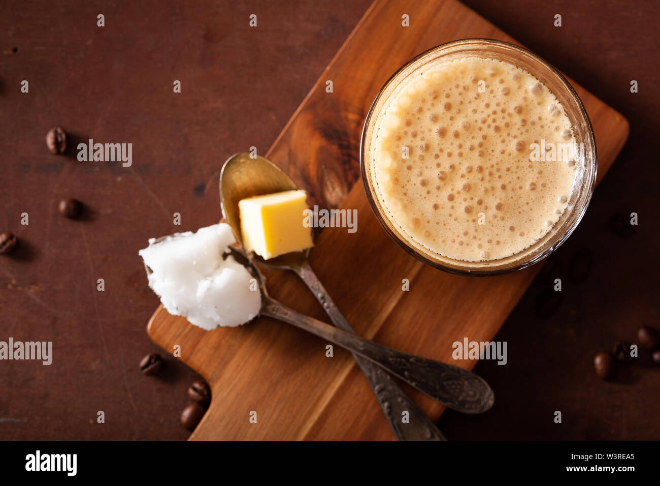 bulletproof coffee, keto paleo drink blended with butter and coconut oil Stock Photo