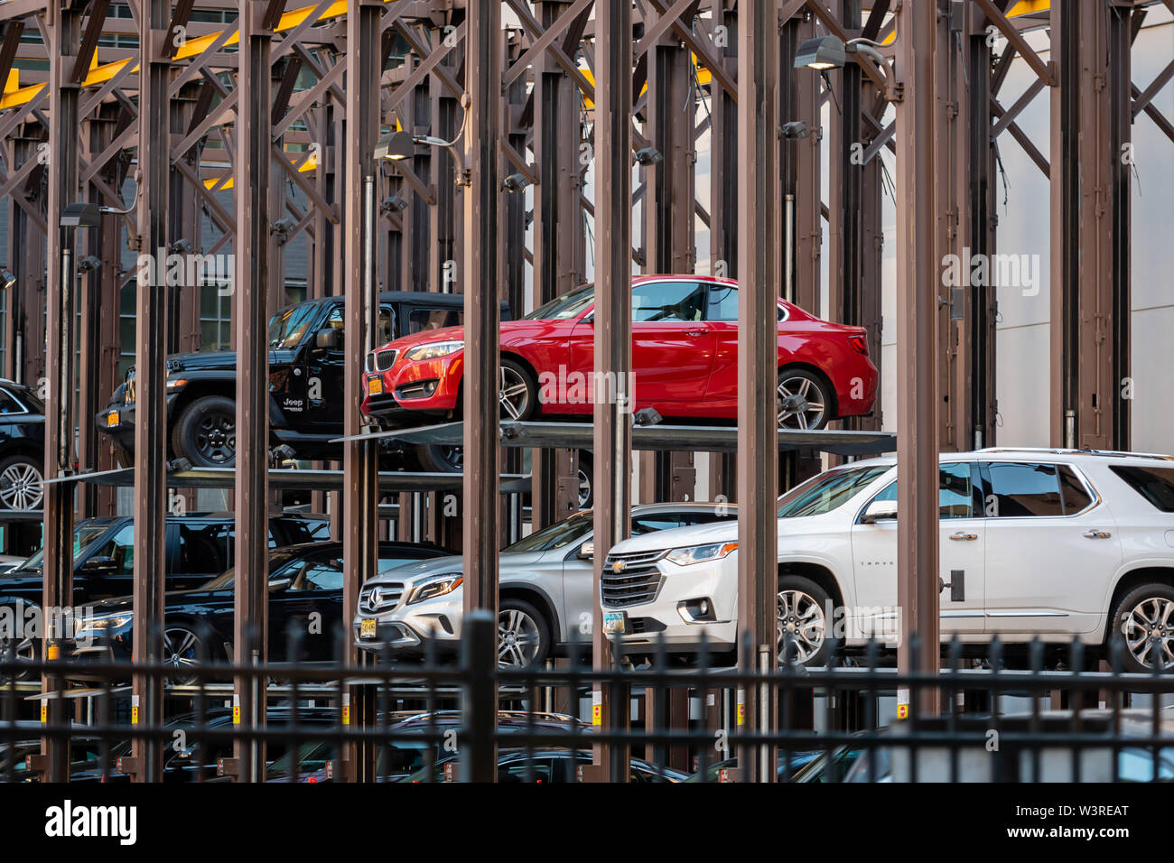 New York, USA - June 21, 2019: Automated car parking system service in New York City. Stock Photo