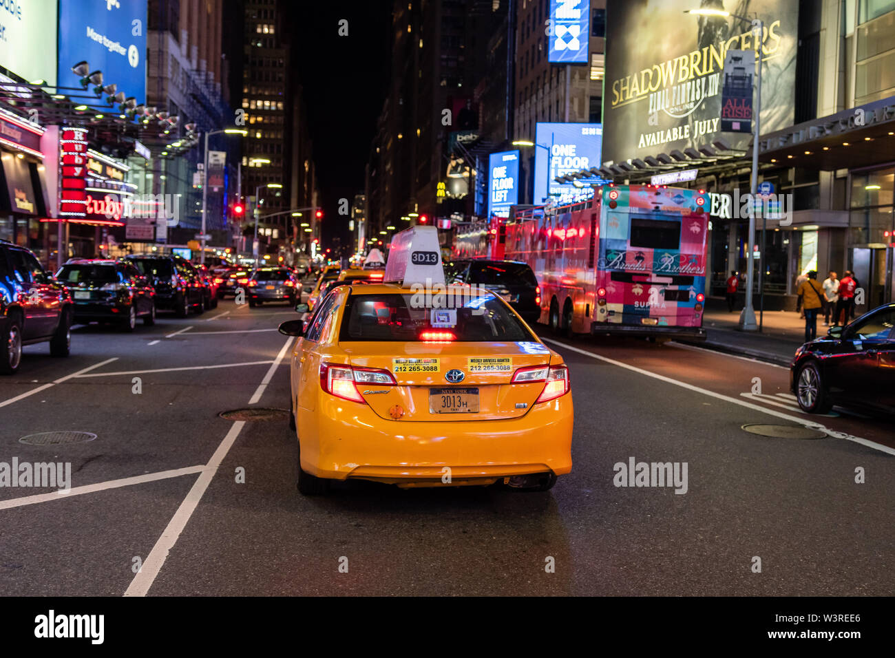 New York, USA - June 21, 2019: City lights and traffic in Manhattan during the evening hours. Stock Photo