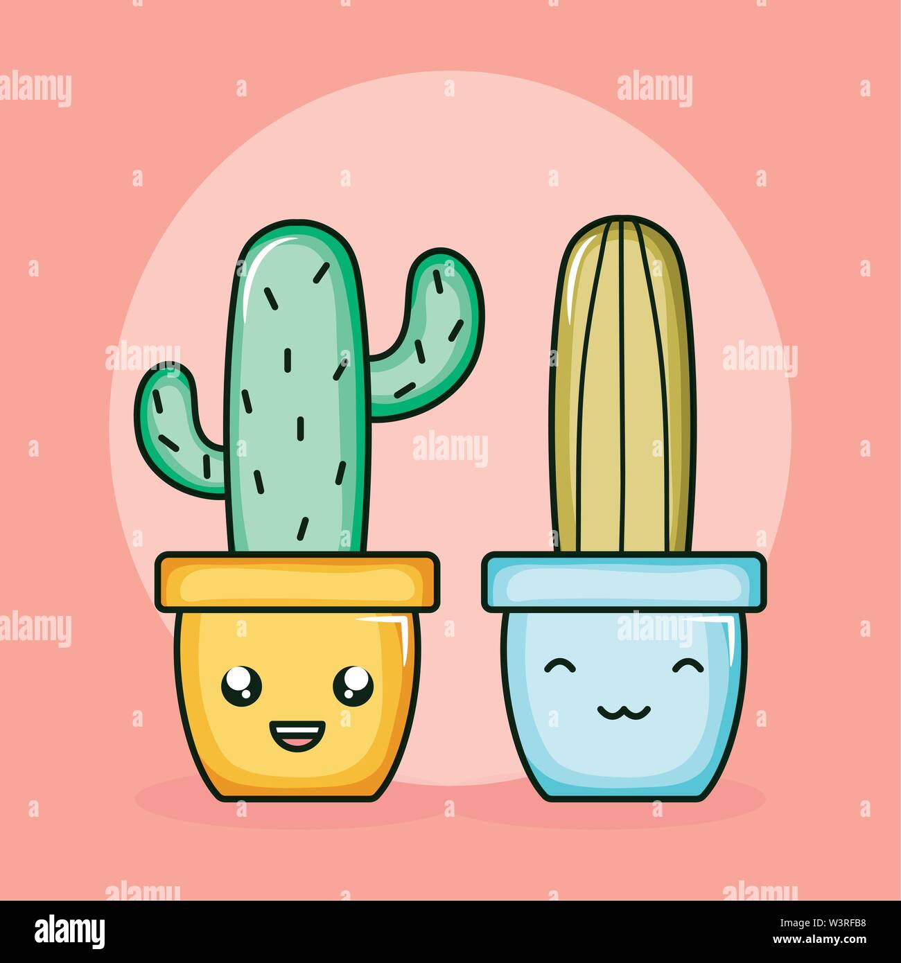cactus plants in pots kawaii characters vector illustration design ...