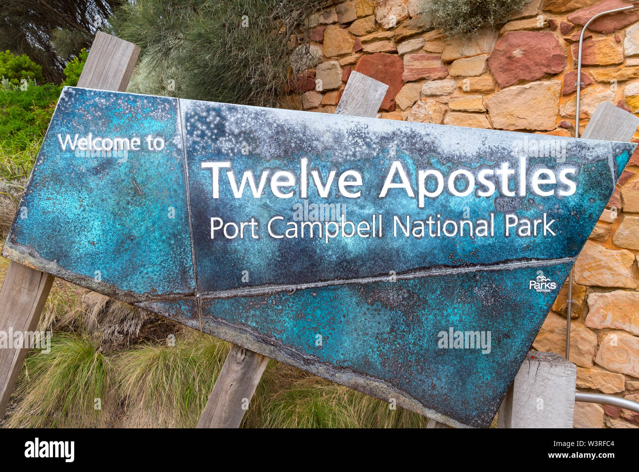 Sign for the Twelve Apostles, Port Campbell National Park, Great Ocean Road, Victoria, Australia Stock Photo