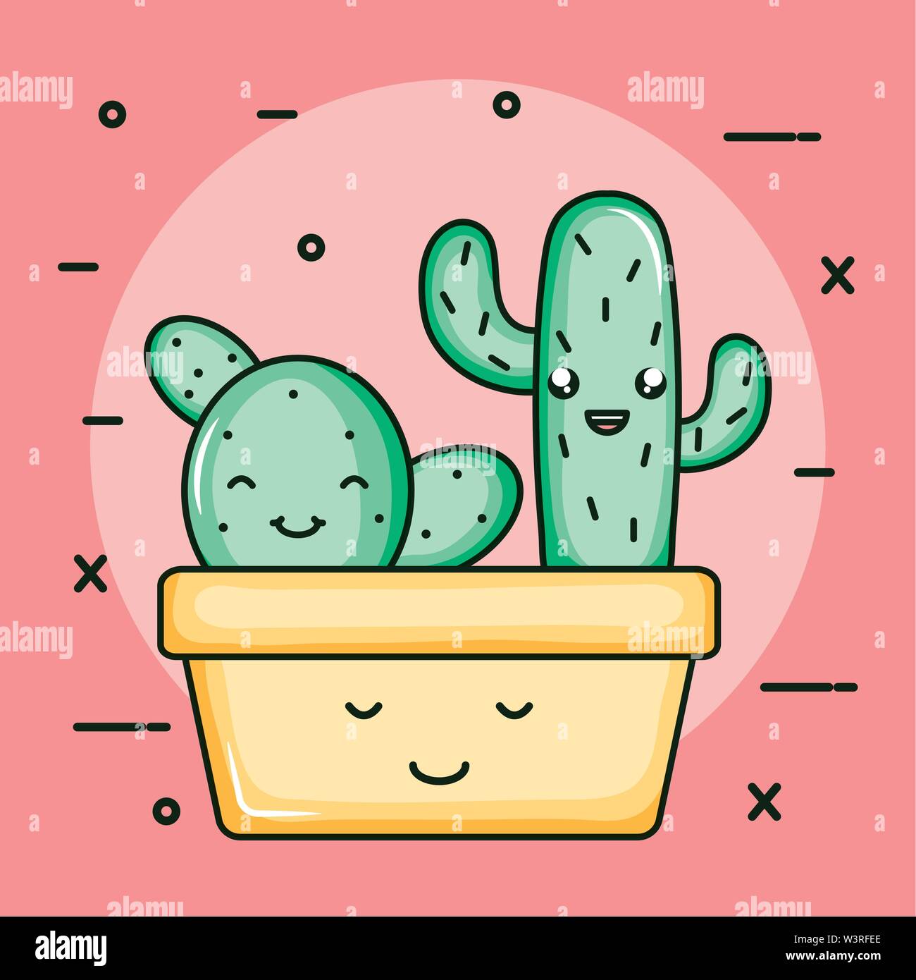 cactus plants in pots kawaii characters vector illustration design ...