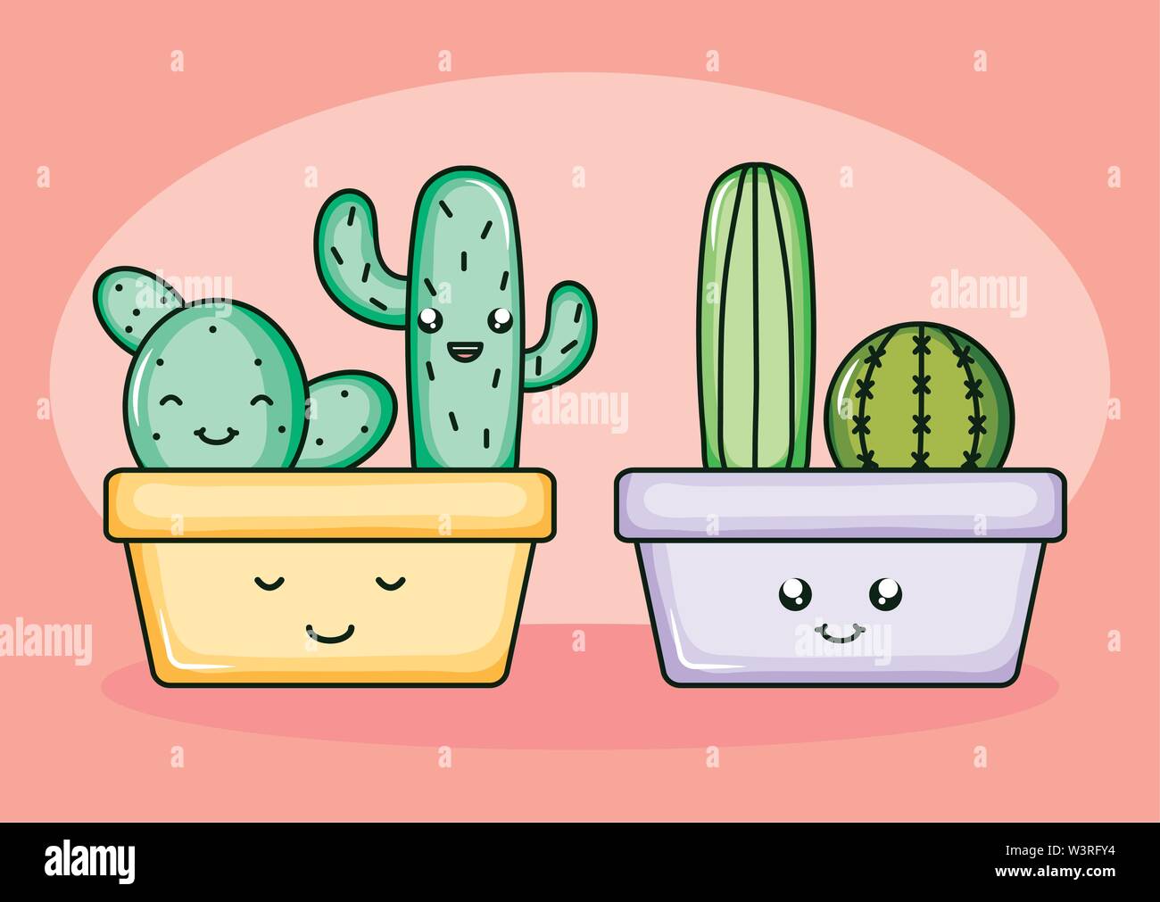 cactus plants in pots kawaii characters vector illustration design ...
