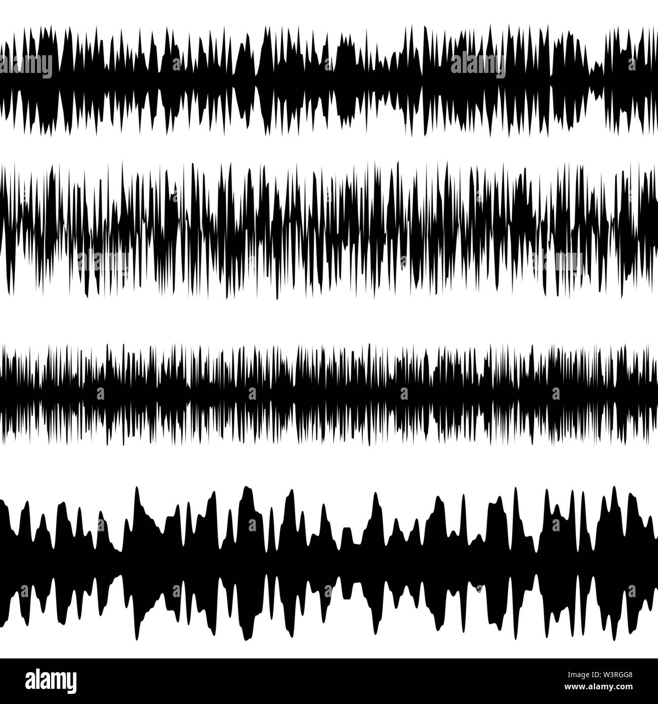 Black Sound Waves Set. Screen of Equalizer. Musical Vibration Graph. Radio Wave Amplitude Stock