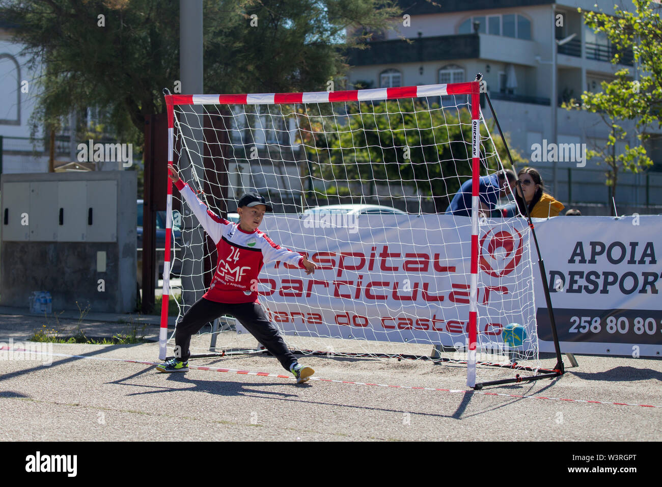 Caminha, Viana do Castelo, Portugal - June 10, 2019: Children's handball tournament organized by the Afifense Sports Association Stock Photo