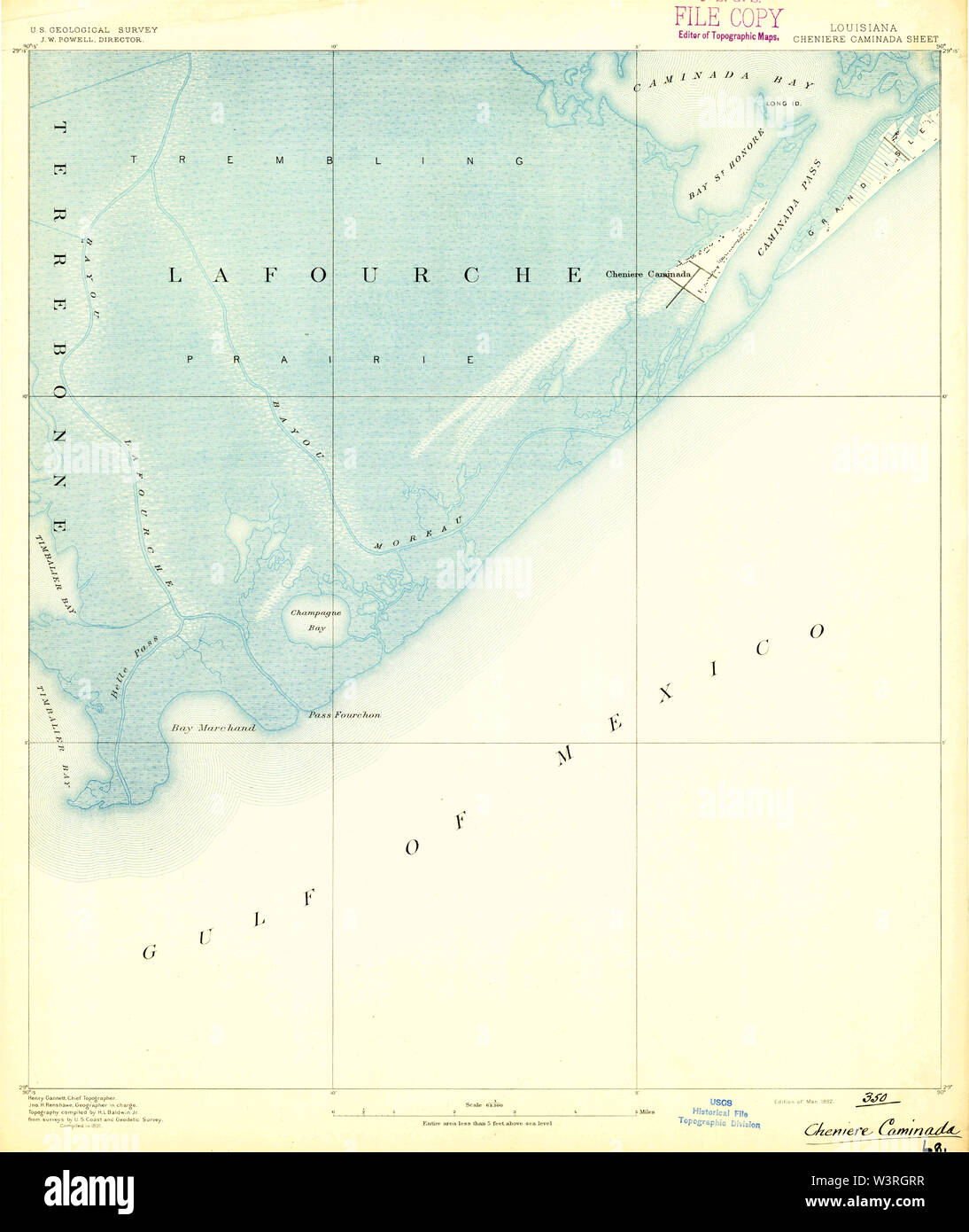 USGS TOPO Map Louisiana LA Cheniere Caminada 334381 1892 62500 Restoration Stock Photo
