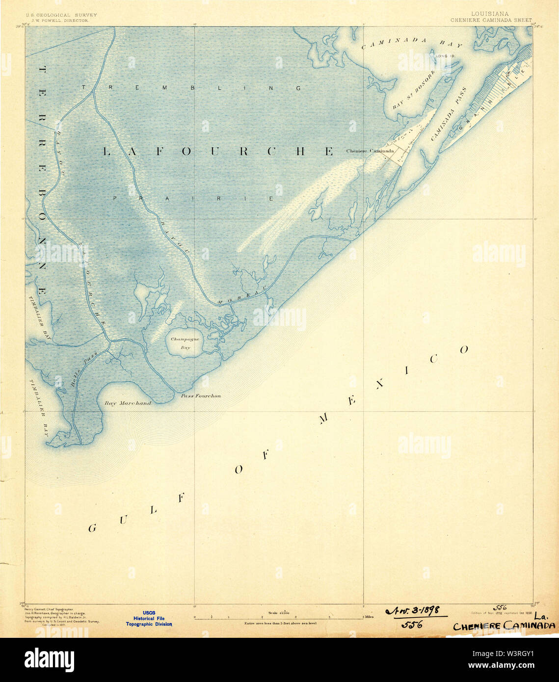 USGS TOPO Map Louisiana LA Cheniere Caminada 334382 1892 62500 Restoration Stock Photo