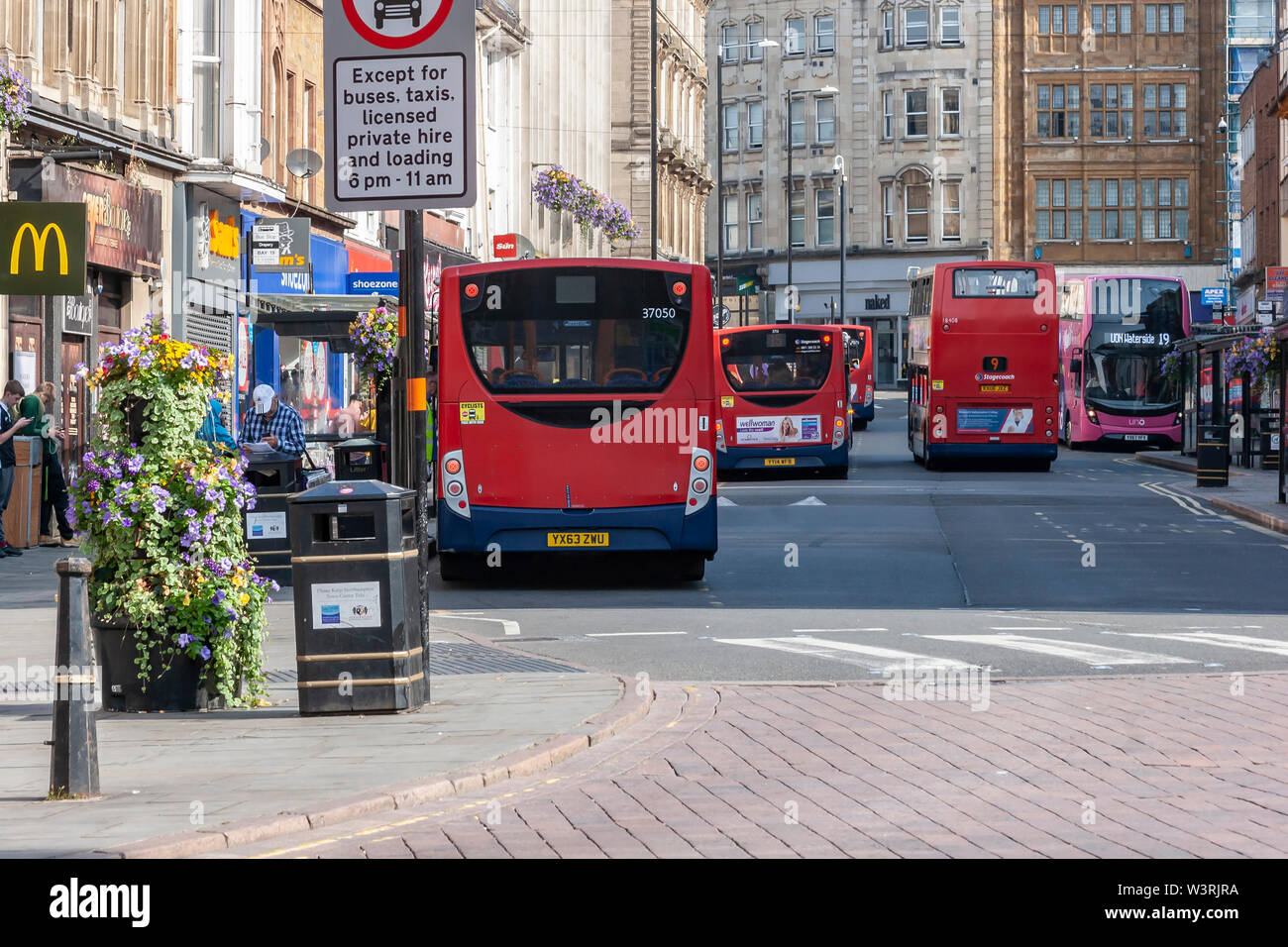 buses in the Drapery, Northampton town centre, Northamptonshire, uk