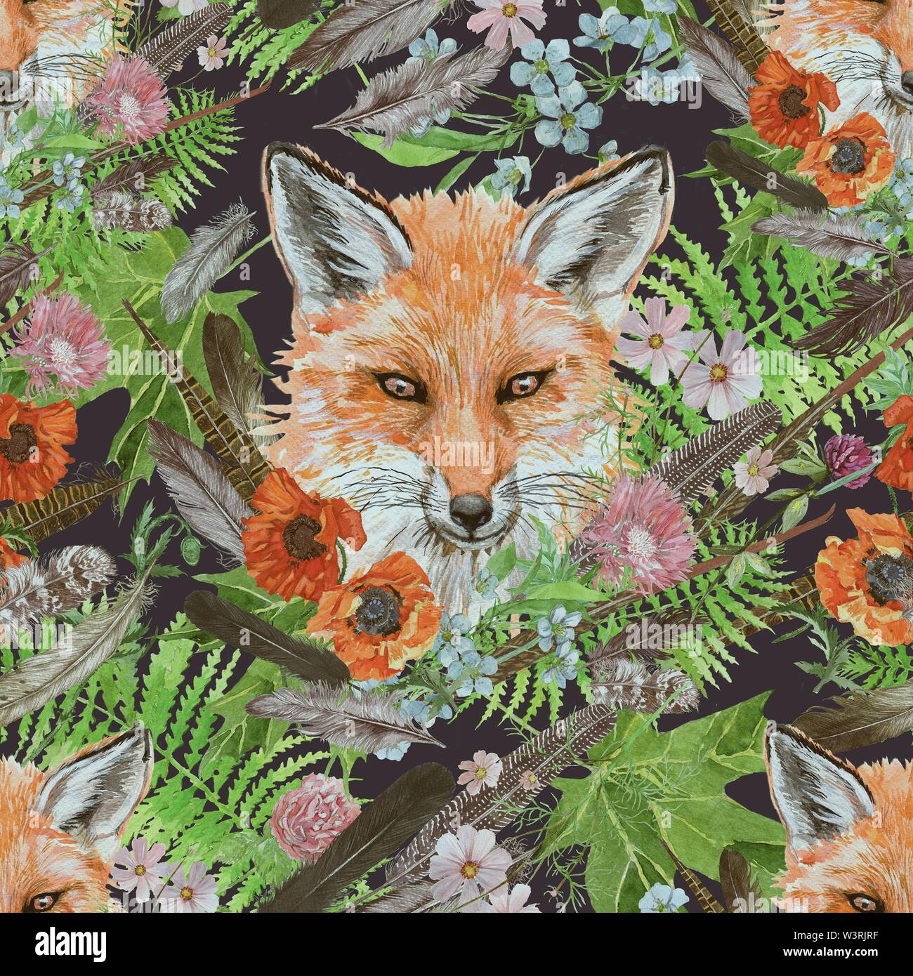 YUSDECOR Abstract Fox Seamless Pattern Illustration Sketch Graphic