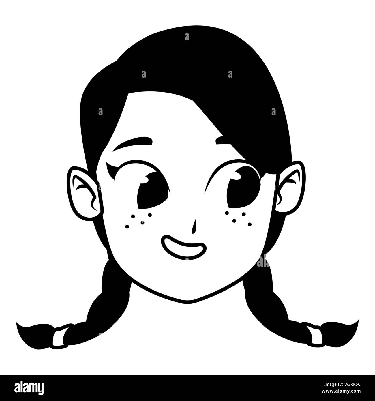 adorable cute young girl cartoon in black and white Stock Vector Image &  Art - Alamy