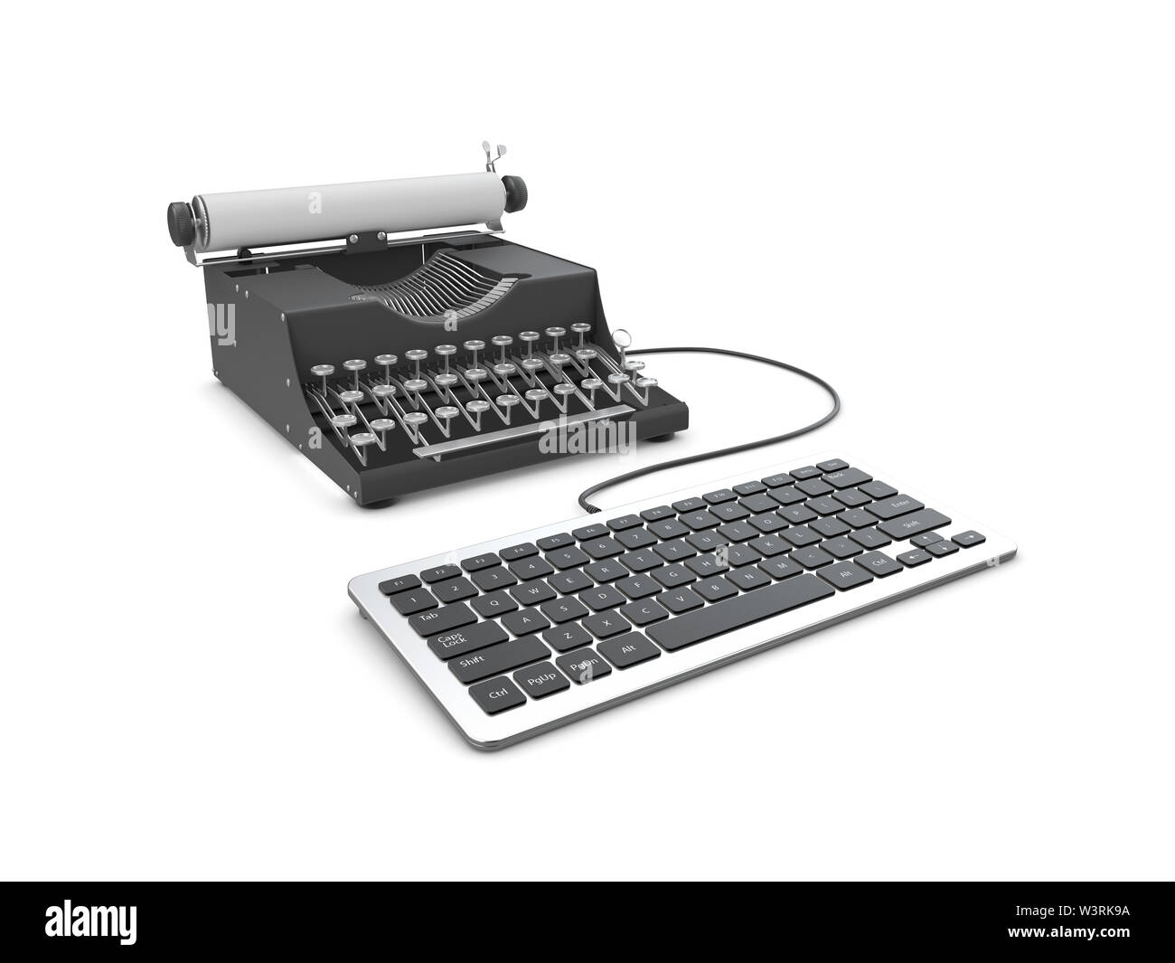 Old typewriter and laptop on table. Concept of technology progress