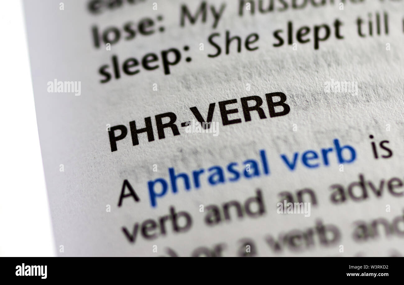 MONTREAL, CANADA - JULY 17, 2019: word phr-verb in a dictionay with meaning. Close-up and selective focus. Stock Photo